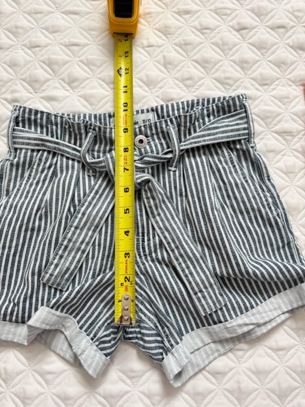 abercrombie kids Blue White Striped Paperbag Waist Belted Shorts Size 11 / 12 - Picture 7 of 15